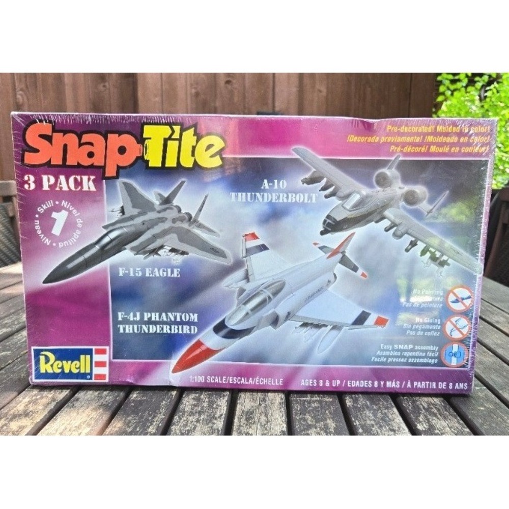 Vintage Revell SnapTite 3 Pack Model Kit F-15 F-4J‎ A-10 Aircraft 1:100 Sealed
